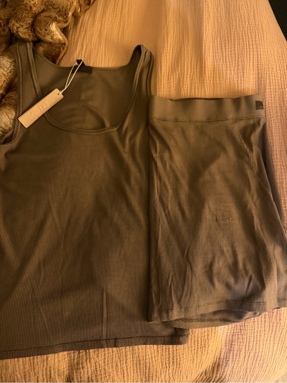 Skims Ribbed Tank Top and Short Set - brown